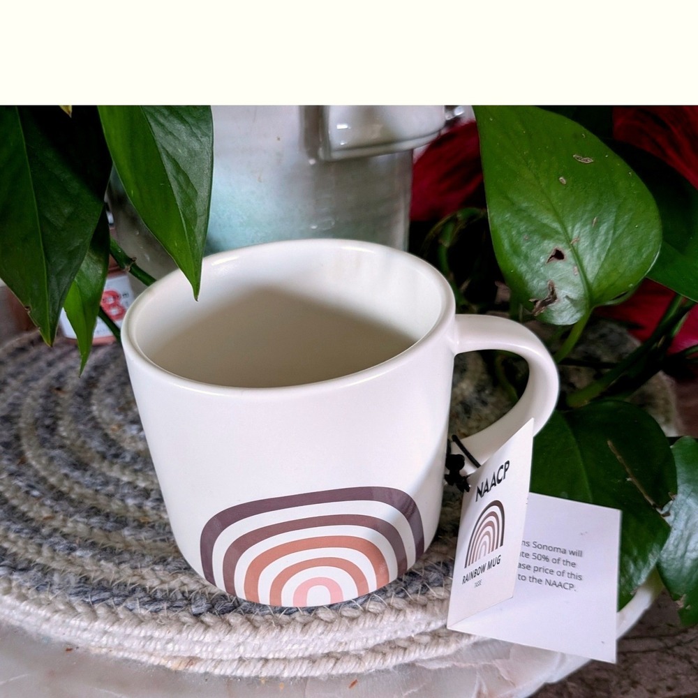 Williams Sonoma NAACP Rainbow Mug Neutral Boho Ceramic NWT